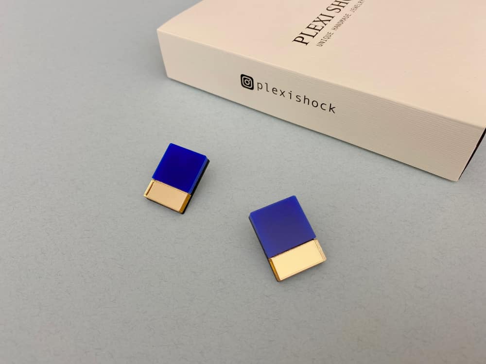 electric blue rectangular earrings