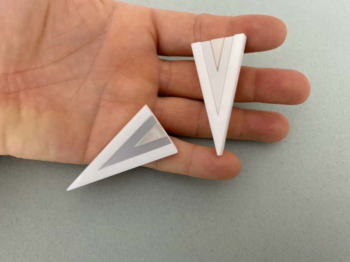 white triangle earrings