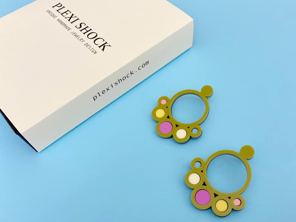 green honeycomb statement earrings by plexi shock