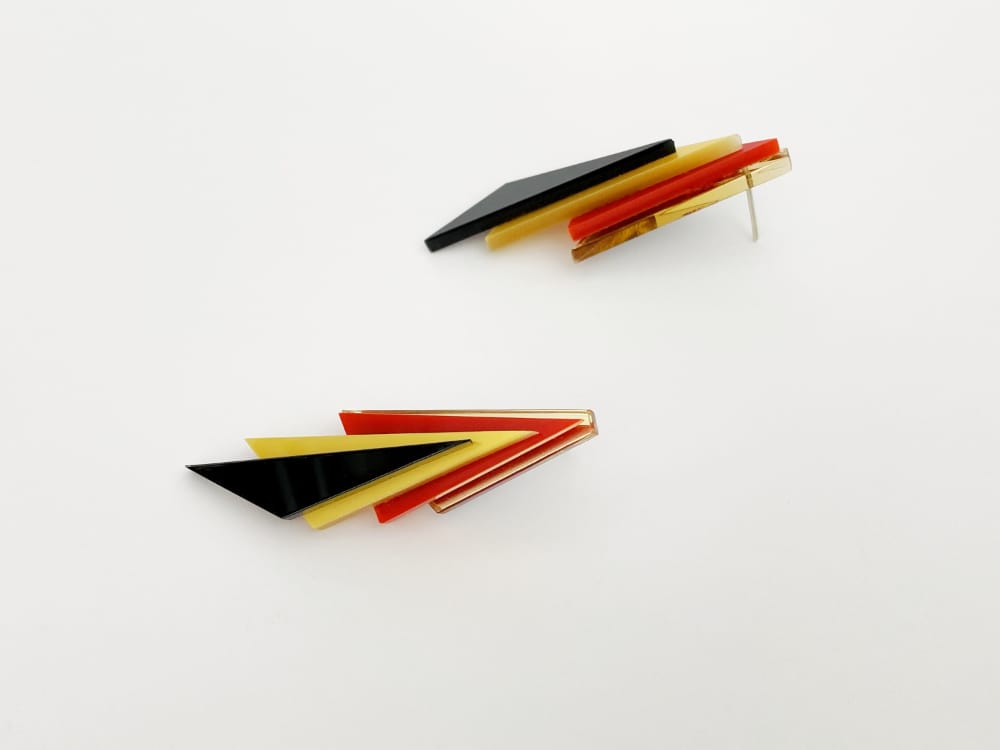 red gold black triangle earrings by plexi shock