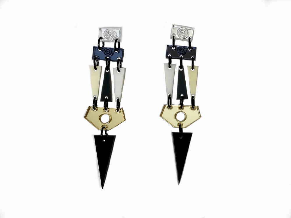 colorful black white gold triangle plexiglass earrings