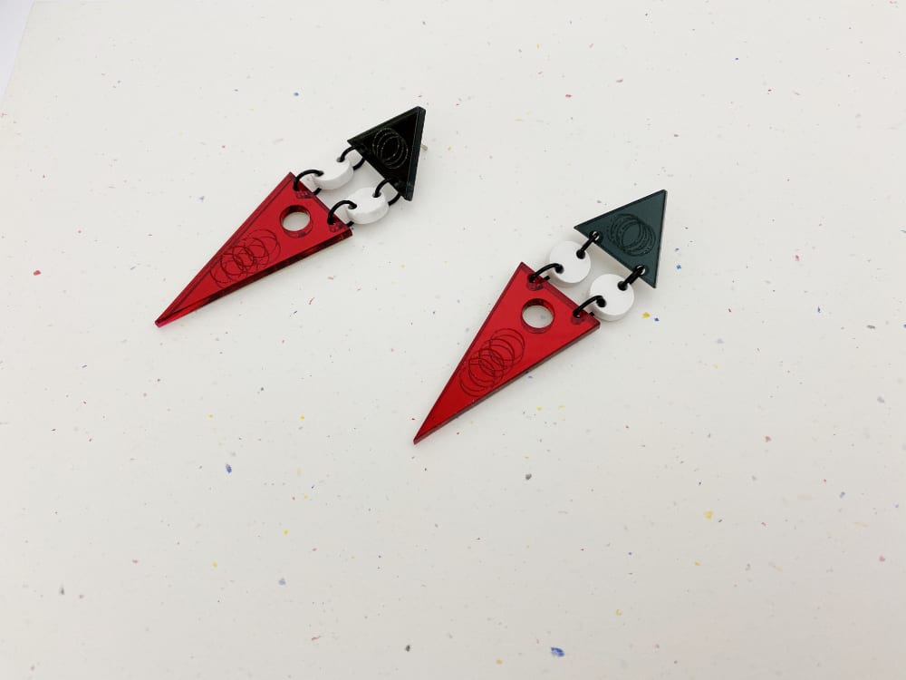 red mirrored art deco earrings by plexi shock