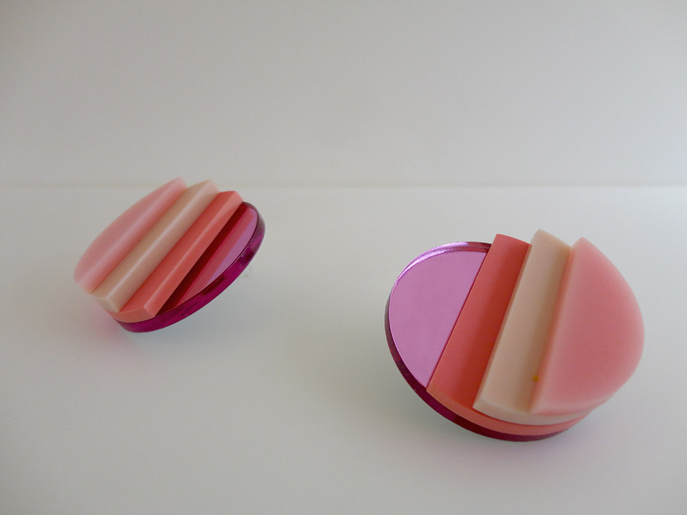 mirrored pink acrylic button earrings
