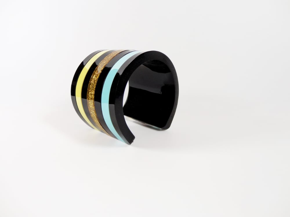 black glitter striped bracelet by plexi shock