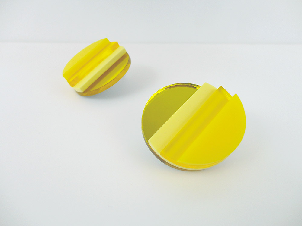 mirrored yellow round button earrings