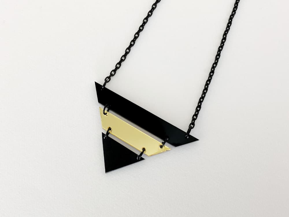 black gold triangle necklace