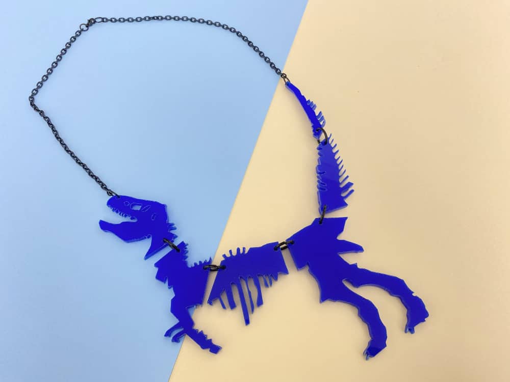 electric blue dinosaur necklace