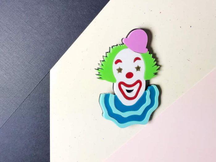 acrylic clown brooch by plexi shock