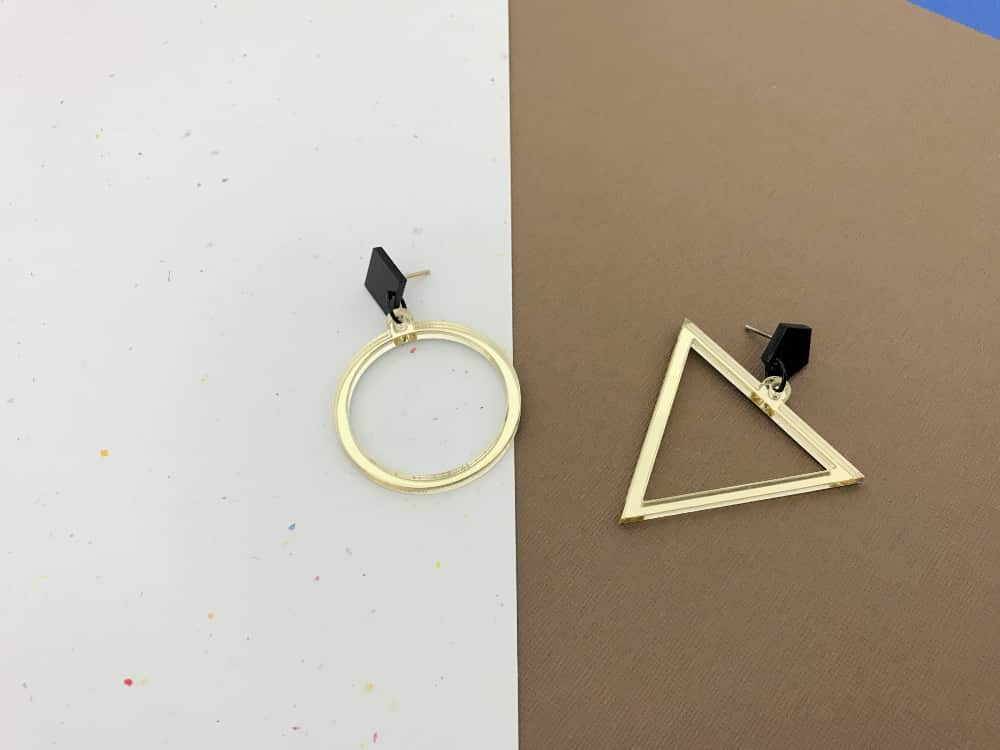 Asymmetric Mirrored Hoop Triangle Gold Earrings
