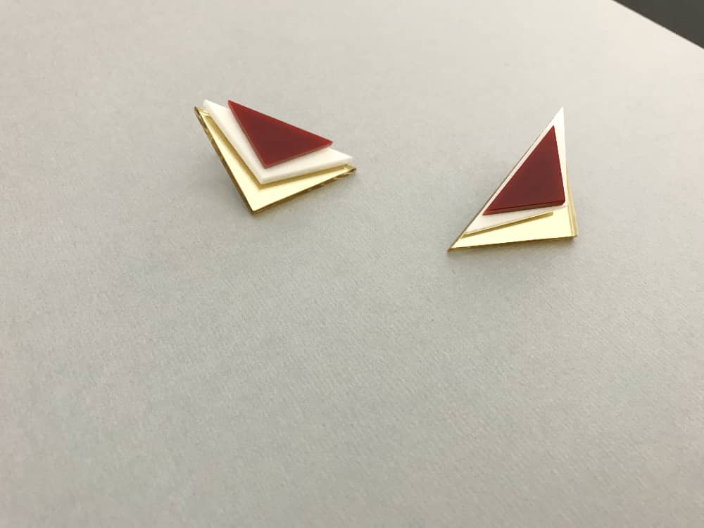 gold white red triangle earrings
