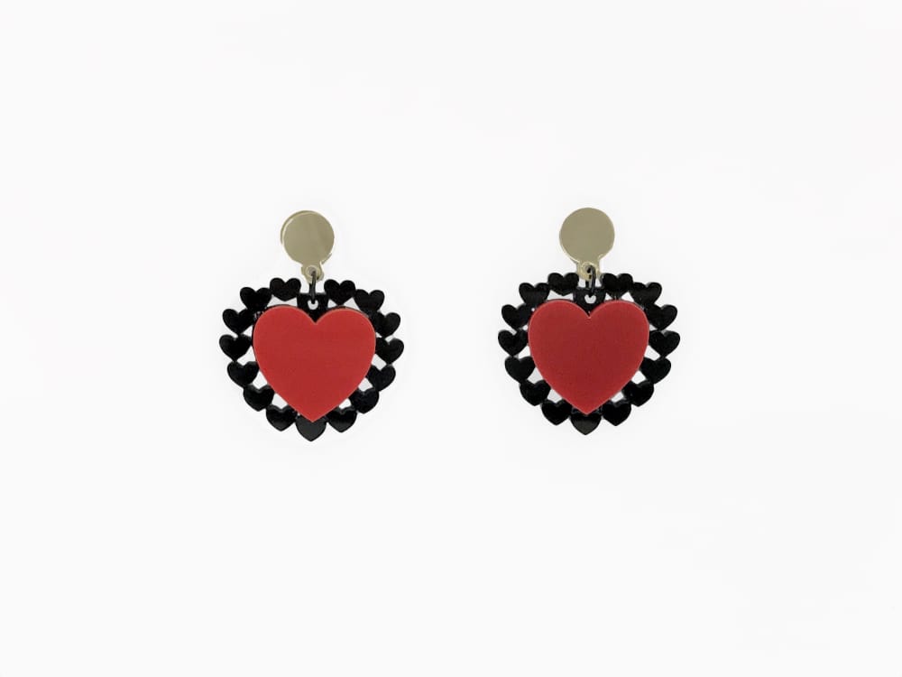 heart plexiglass red earrings