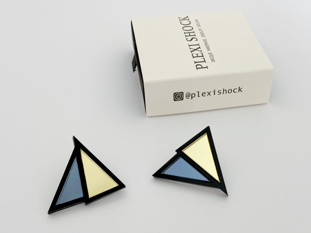 black gold triangle earrings