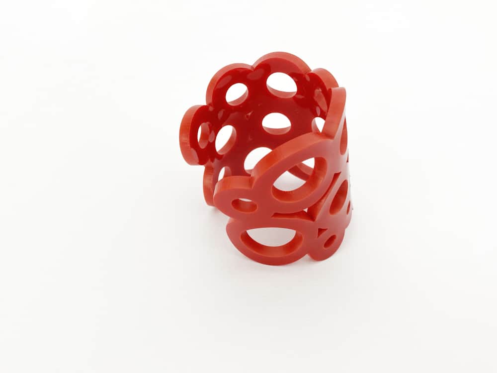 red laser cut plexiglass bracelet