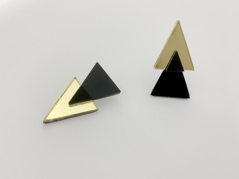 black gold triangle earrings by plexishock