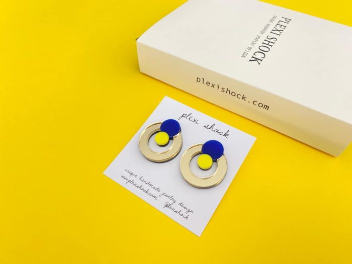 art deco yellow blue earrings