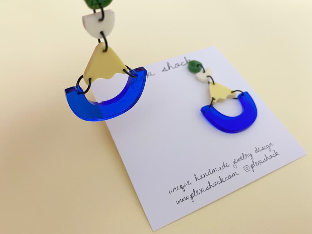blue yellow acrylic earrings