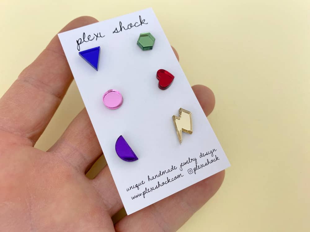 colorful miorrored stud jewelry by plexi shock