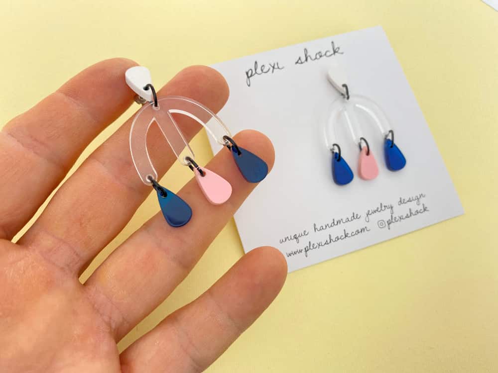 memphis style transparent blue drop earrings