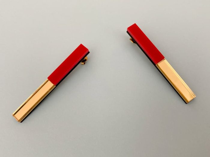 red gold mirror bar earrings