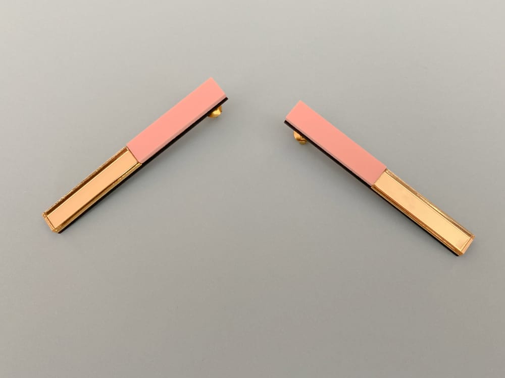 gold mirror pink bar earrings