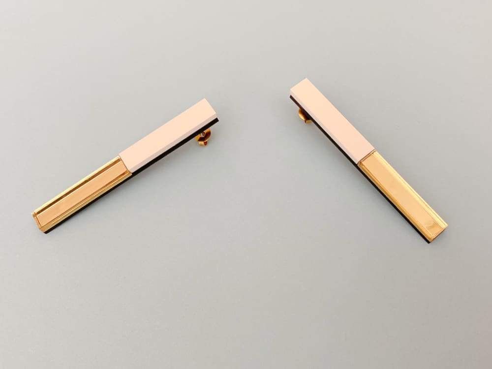 white gold mirror bar perspex earrings