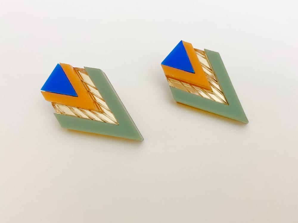 Teal Orange Blue Perspex Earrings by plexi shock