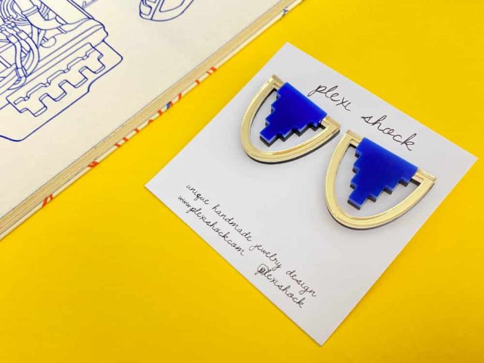 blue eccentric geometric earrings