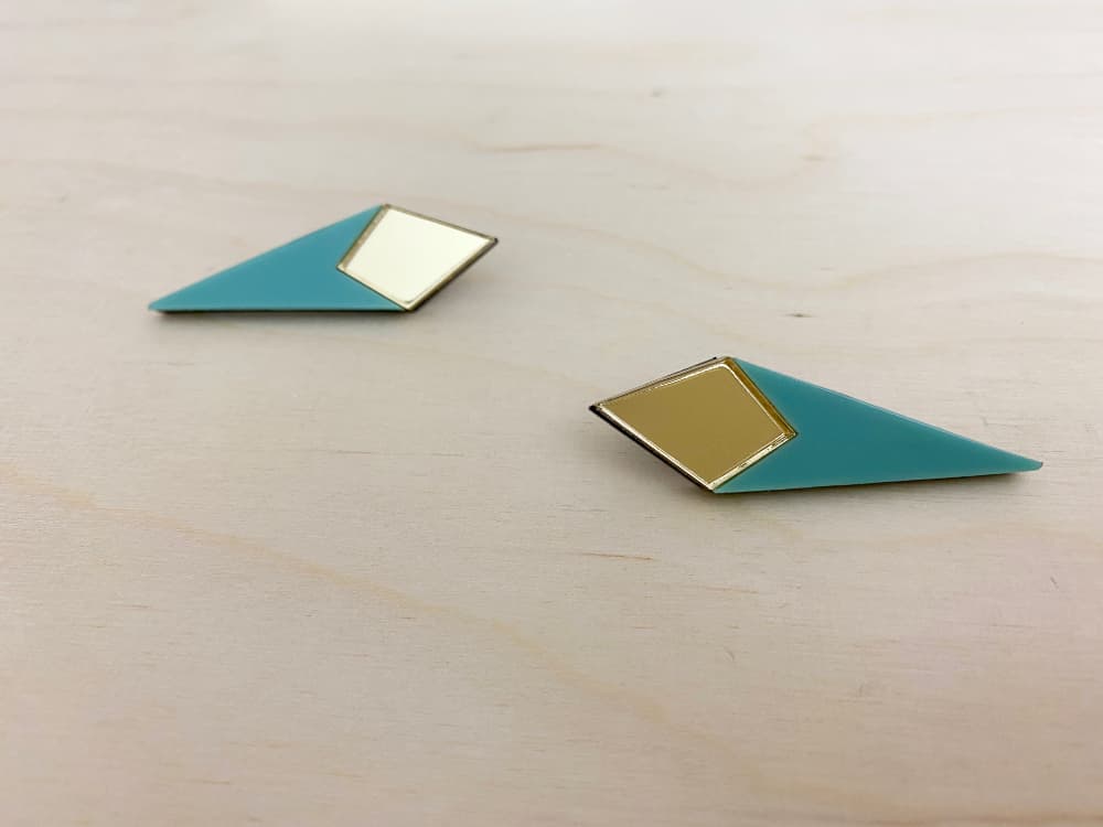 gold blue acrylic rhombus earrings