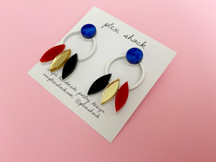white geometric art deco acrylic earrings by plexishock