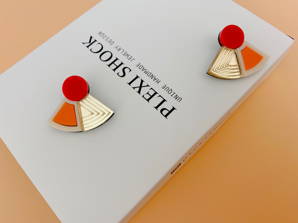 red cream orange acrylic earrings