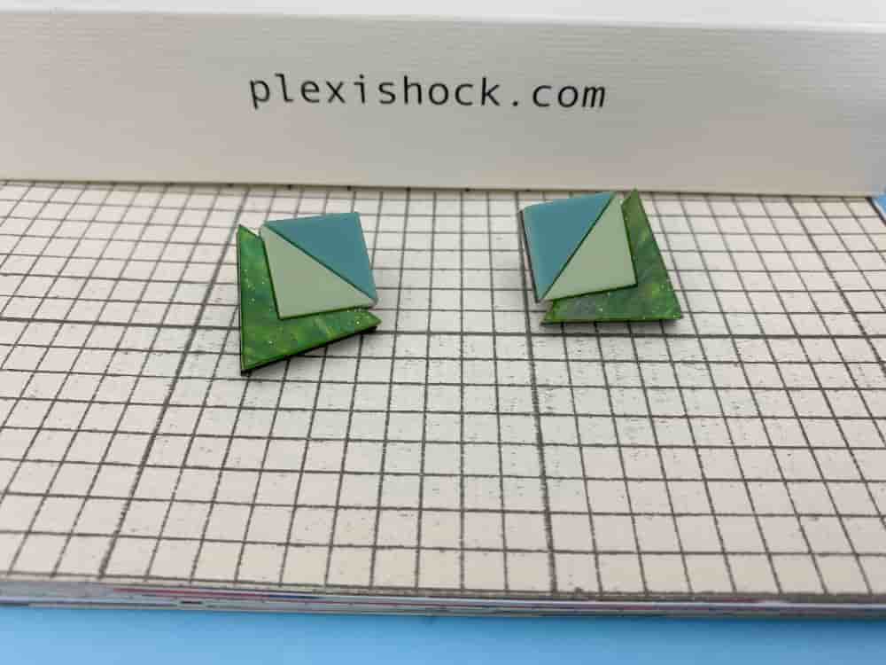 Green Perspex Triangle Earrings 1