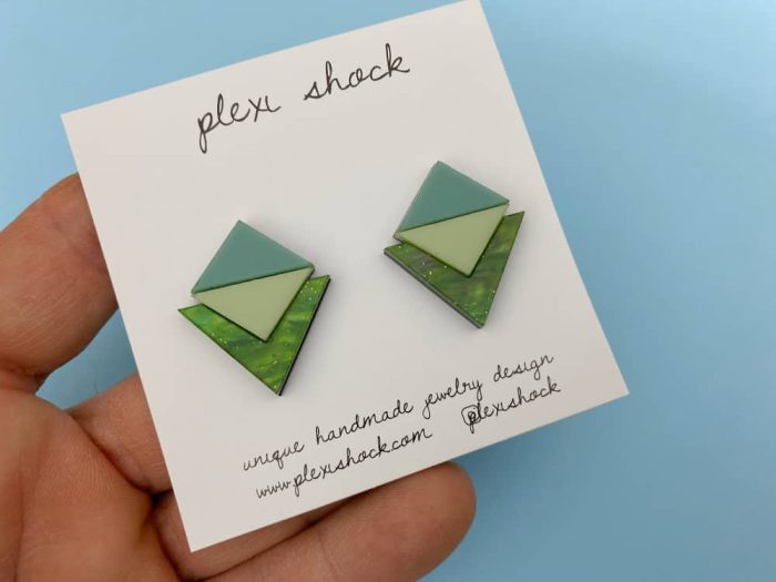 green perspex triangle earrings