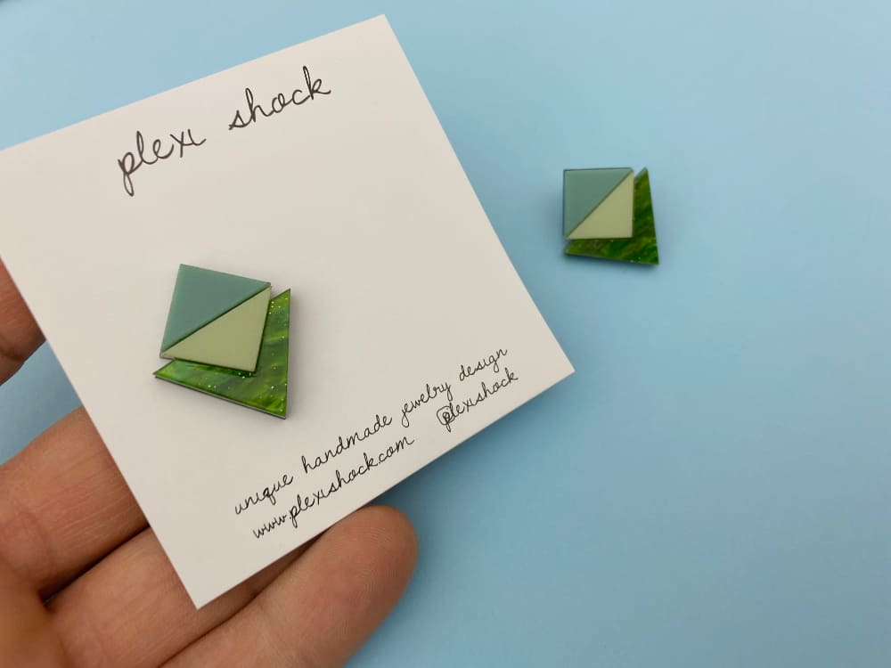 green triangle earrings