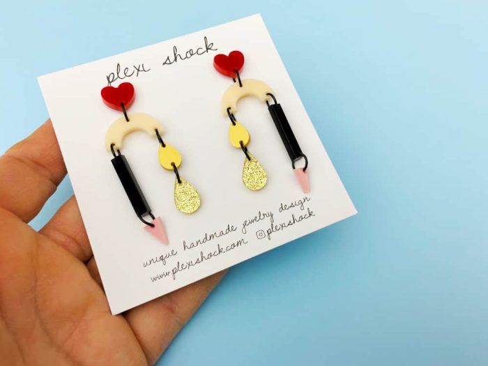 heart bow arrow drop acrylic earrings