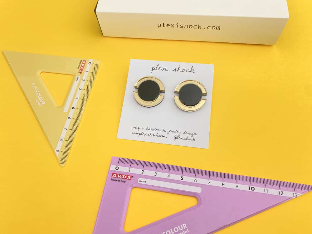 Modern Circle Earrings 4 Modern Black Gold Circle Earrings by plexi shock design