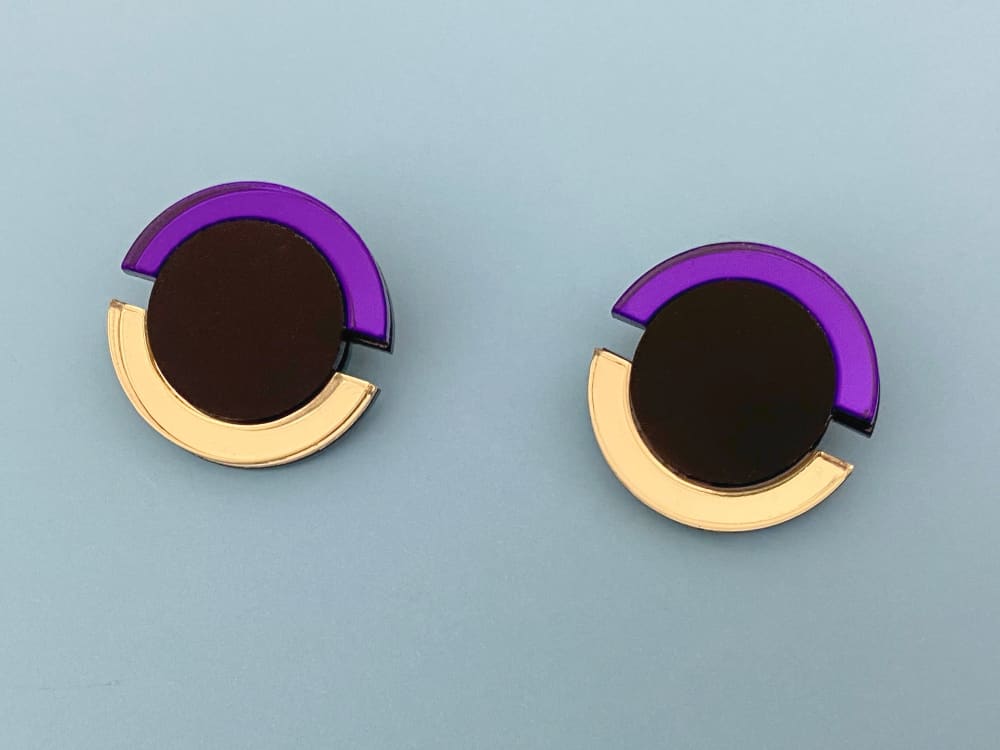 Modern Circle Earrings 3 Modern Violet Gold Black Circle Earrings